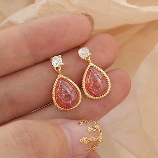 925 Sterling Silver Rhinestone Droplet Earrings 1 Pair - 925 Silver - One Size