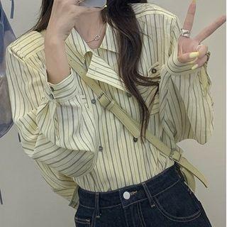 Long-sleeve Striped Double Breasted Button Shirt