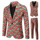 Christmas Print Blazer / Single-breasted Vest / Pants / Set