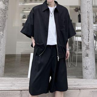 Set: Elbow-sleeve Zip Shirt + Dress Shorts