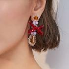 Bead Bow Dangle Earring 1 Pair - 925 Silver - Red - One Size