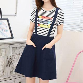 Mock Two-piece Striped Short-sleeve A-line Dress