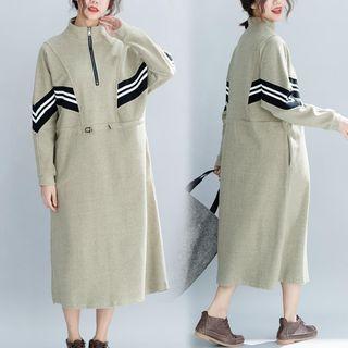 Contrast Trim Midi Pullover Dress With Bungee Cord