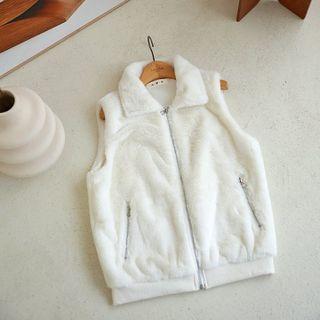 Collared Zipped Eco-fur Vest