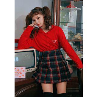 Strawberry Milk Frill-collar Knit Cardigan Red - One Size