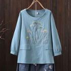 Long-sleeve Embroidered Flower Blouse