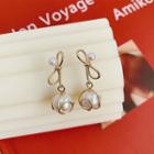 925 Sterling Silver Faux Pearl Knot Dangle Earring 1 Pair - One Size