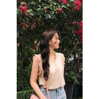 Frill-trim Sleeveless Crepe Blouse