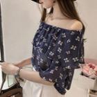 Elbow-sleeve Floral Ruffled Top