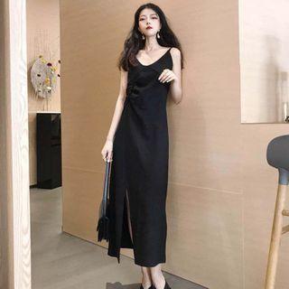 Spaghetti Strap Midi Shift Dress Black - One Size