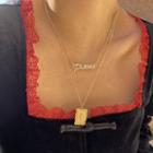 Alloy Rhinestone Lettering Embossed Tag Pendant Necklace 0444 - Gold - One Size