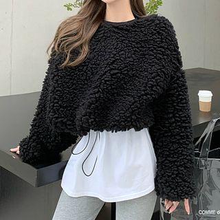 Faux Shearling Pullover / Mock-turtleneck T-shirt
