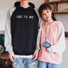 Couple Matching Letter Embroidered Color Panel Hoodie