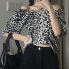 Leopard Print Off-shoulder Blouse As Shown In Figure - One Size