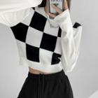 Checker Crew-neck Cropped Sweater