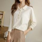 Drop-shoulder Slit-side Polo Shirt