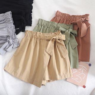 Drawstring Waist Asymmetric Flap Skort