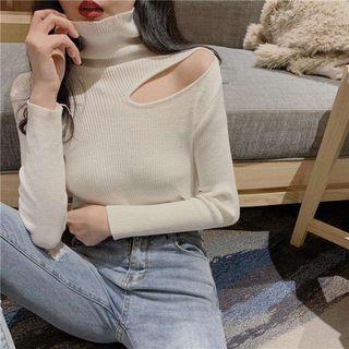 Long-sleeve Mock Neck Cutout Knit Top