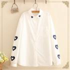 Pocket-front Heart-print Long-sleeve Shirt As Shown In Figure - One Size