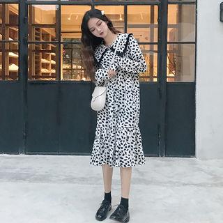 Fringed -collar Pattern Midi Dress