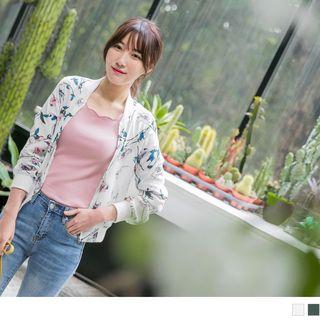 Floral Print Chiffon Baseball Jacket