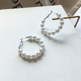 Faux Pearl Hoop Earring 1 Pair - Off-white - One Size