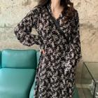 V-neck Floral Dress Black - One Size