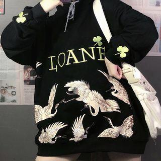 Long-sleeve Crane Print Hoodie