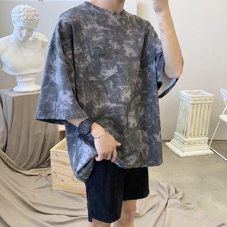 Tie-dyed 3/4-sleeve T-shirt