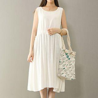 Drawstring Waist Sleeveless Midi Dress