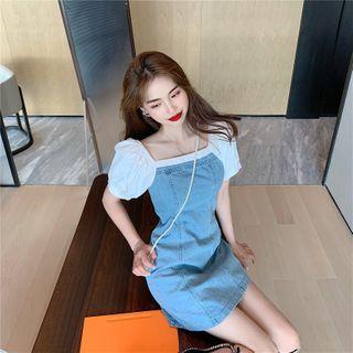 Square-neck Mock Two Piece Denim Mini Dress