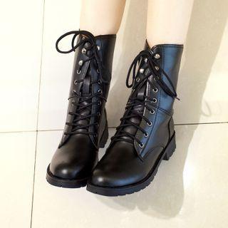 Lace Up Mid-calf Boots Black - 39