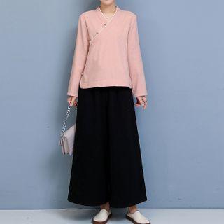 Long-sleeve V-neck Hanfu Top / Wide Leg Pants / Set
