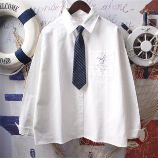 Long-sleeve Rabbit Print Shirt White - One Size