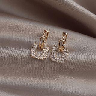 Rhinestone Square Dangle Earring 1 Pair - Ear Clip - Gold - One Size