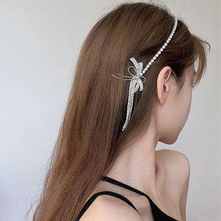 Bow Rhinestone Headband Silver - One Size