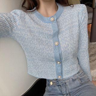 Cropped Knit Cardigan Light Blue - One Size