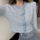 Cropped Knit Cardigan Light Blue - One Size