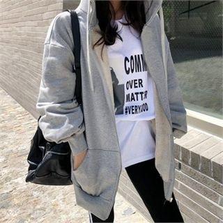 Kangaroo-pocket Loose-fit Zip-up Hoodie