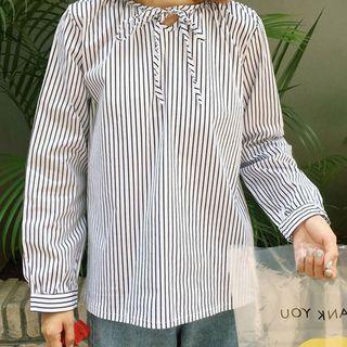 Bow Pinstripe Long-sleeve Top