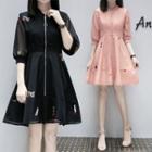 Front Zip Elbow-sleeve A-line Dress