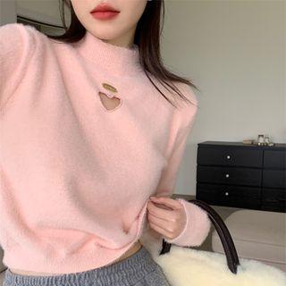 Long-sleeve Mock-neck Heart Cutout Sweater