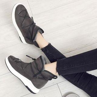 Fleece-lined Platform Lace Up Snow Boots
