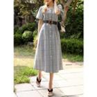 Button-front Plaid Long Flare Dress