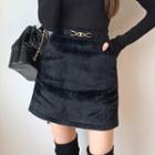 Buckled Furry A-line Miniskirt