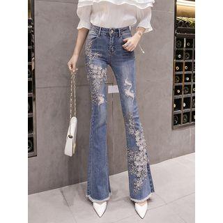 Embroidered Flower Detail Boot Cut Jeans