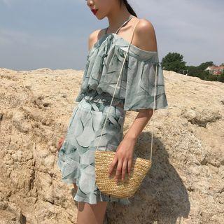 Set : Cutout Shoulder Top + Skirt