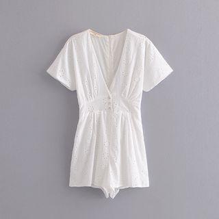 Perforated Short Sleeve Playsuit