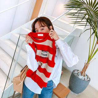 Text Embroidered Stripe Knit Vest
