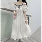 Cold-shoulder Bow Midi A-line Dress White - One Size